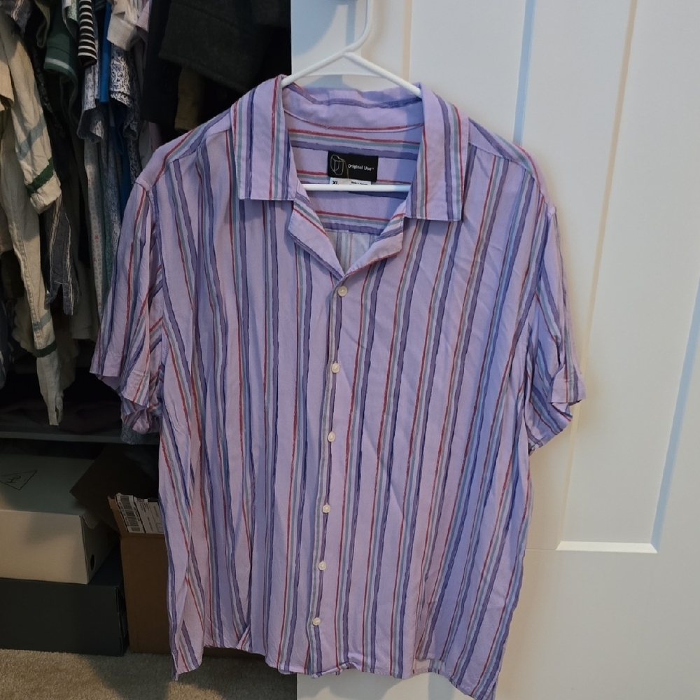 Original Use Purple and Red Casual Button Down Shirt